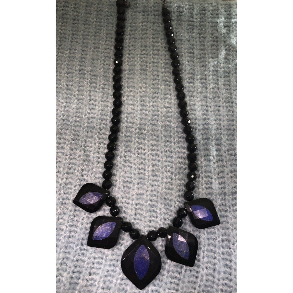Jay King NWT $178 Faceted Midnight Black Onyx and Lapis Drops Necklace 19-22"